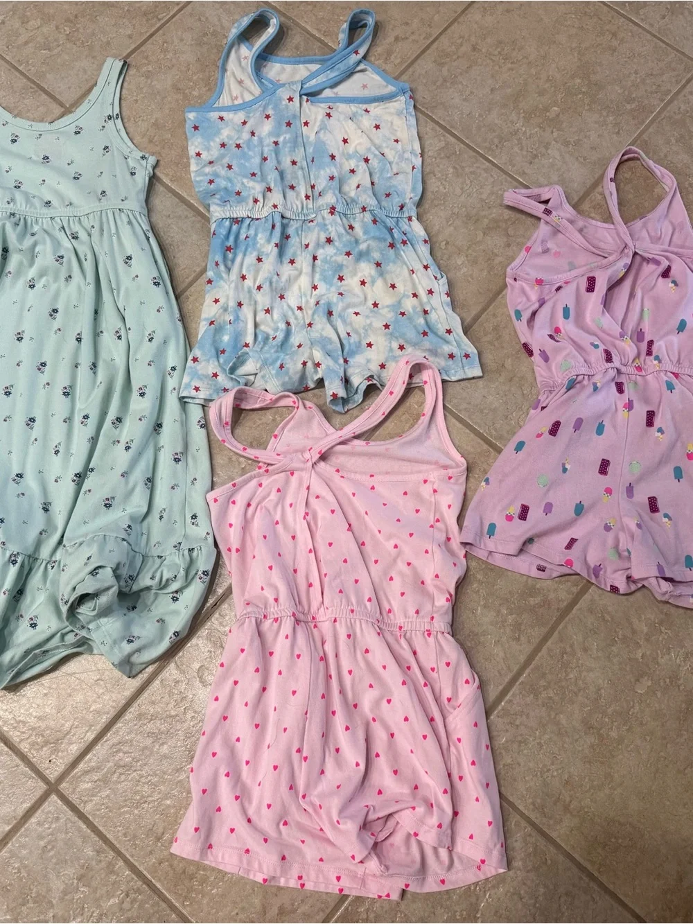 Girls' Cat n jack sz 10/12 Rompers and Dress - Pastel Stars, Hearts & Popsicles